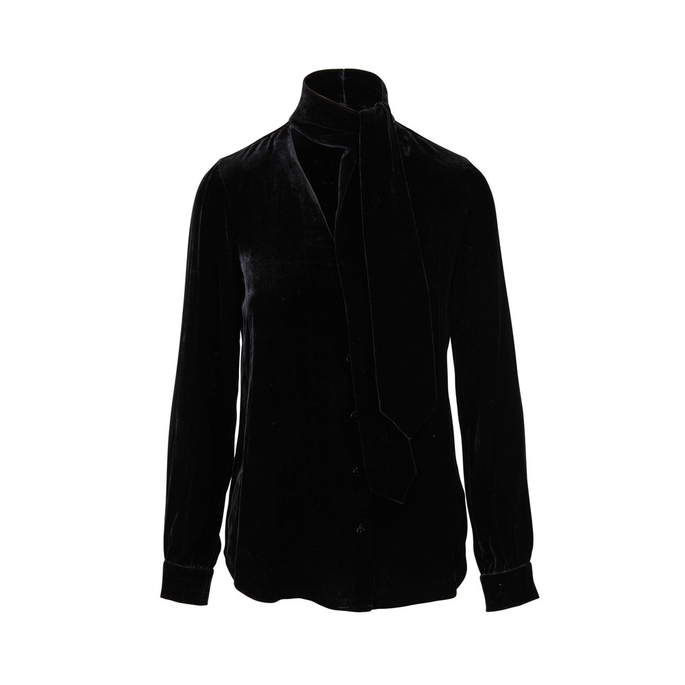 L'AGENCE Gisele Black Velvet Tie-Neck Blouse Long Sleeve Button Down Top 1210CCF - Picture 4 of 8